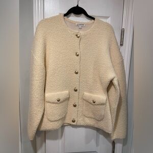 NWT J. Crew Size M Cream Gold Button Cinched Waist Sweater Jacket Knit Cardigan